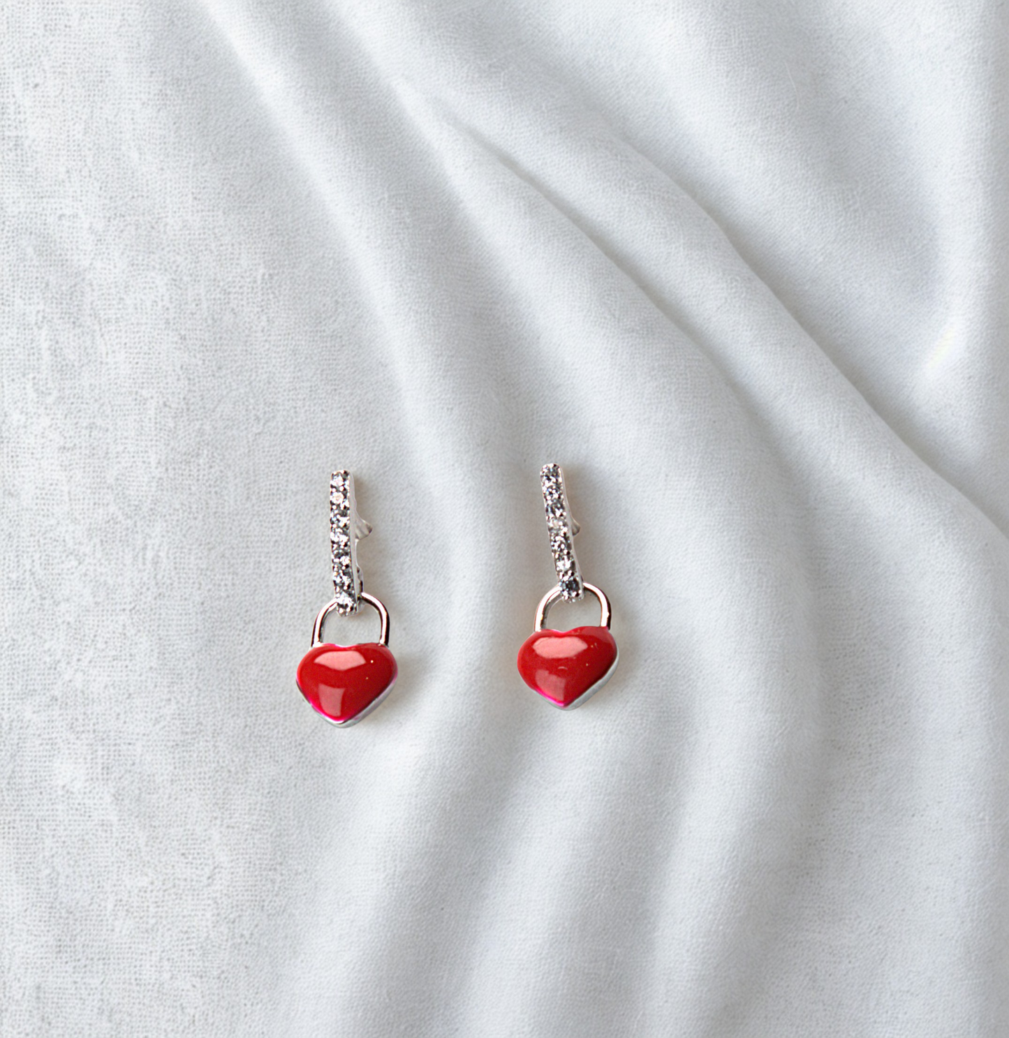 Red Heart Lock Earrings