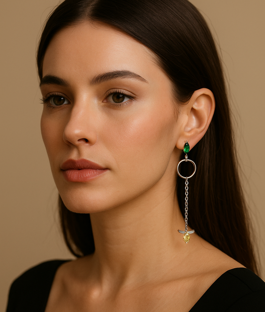 Emerald Bee Drop Earrings