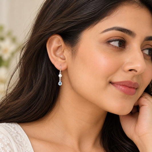 Pearl and blue topaz sterling silver drop earrings