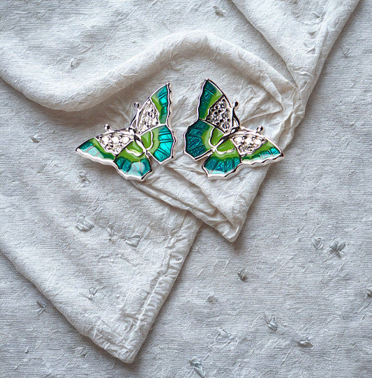 Emerald Flutter Enamel Butterfly Studs