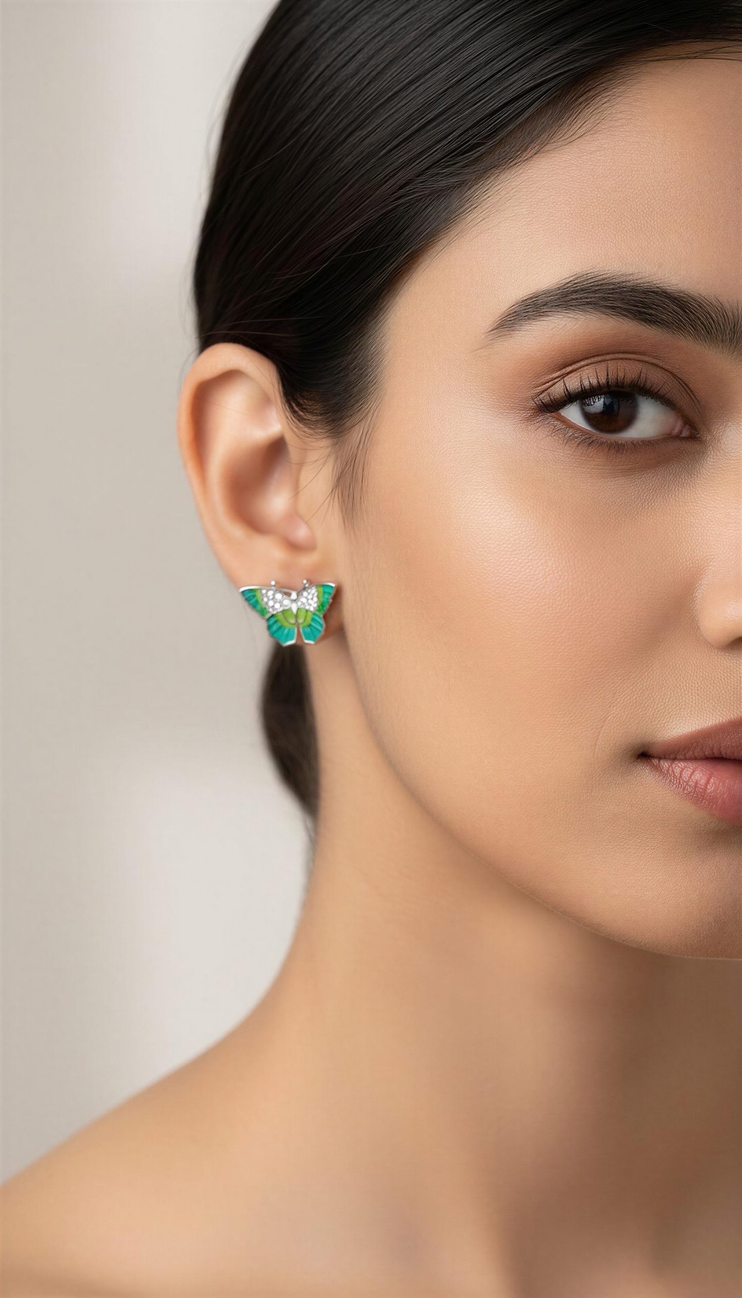Emerald Flutter Enamel Butterfly Studs
