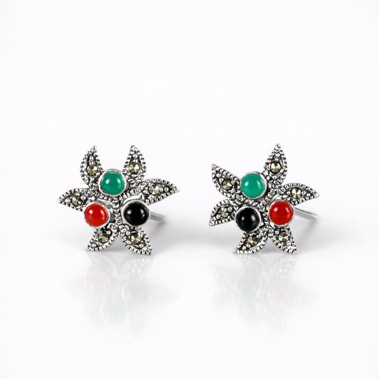 Celestial Bloom Marcasite Stud Earrings