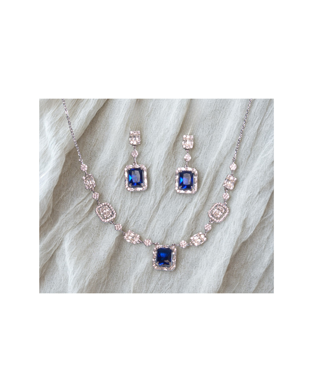 Blue Sapphire Halo Necklace & Earring Set