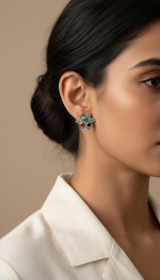 Celestial Bloom Marcasite Stud Earrings
