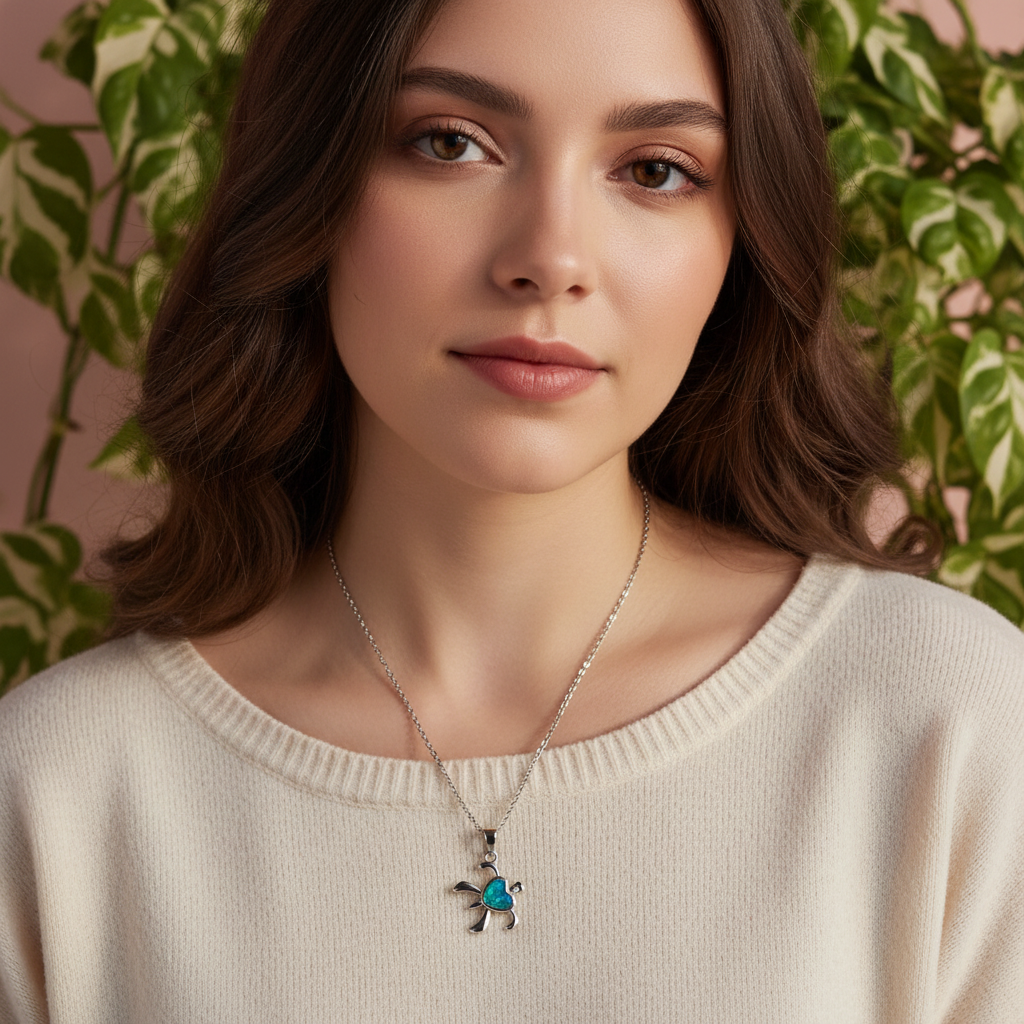 Azure Turtle Pendant Necklace